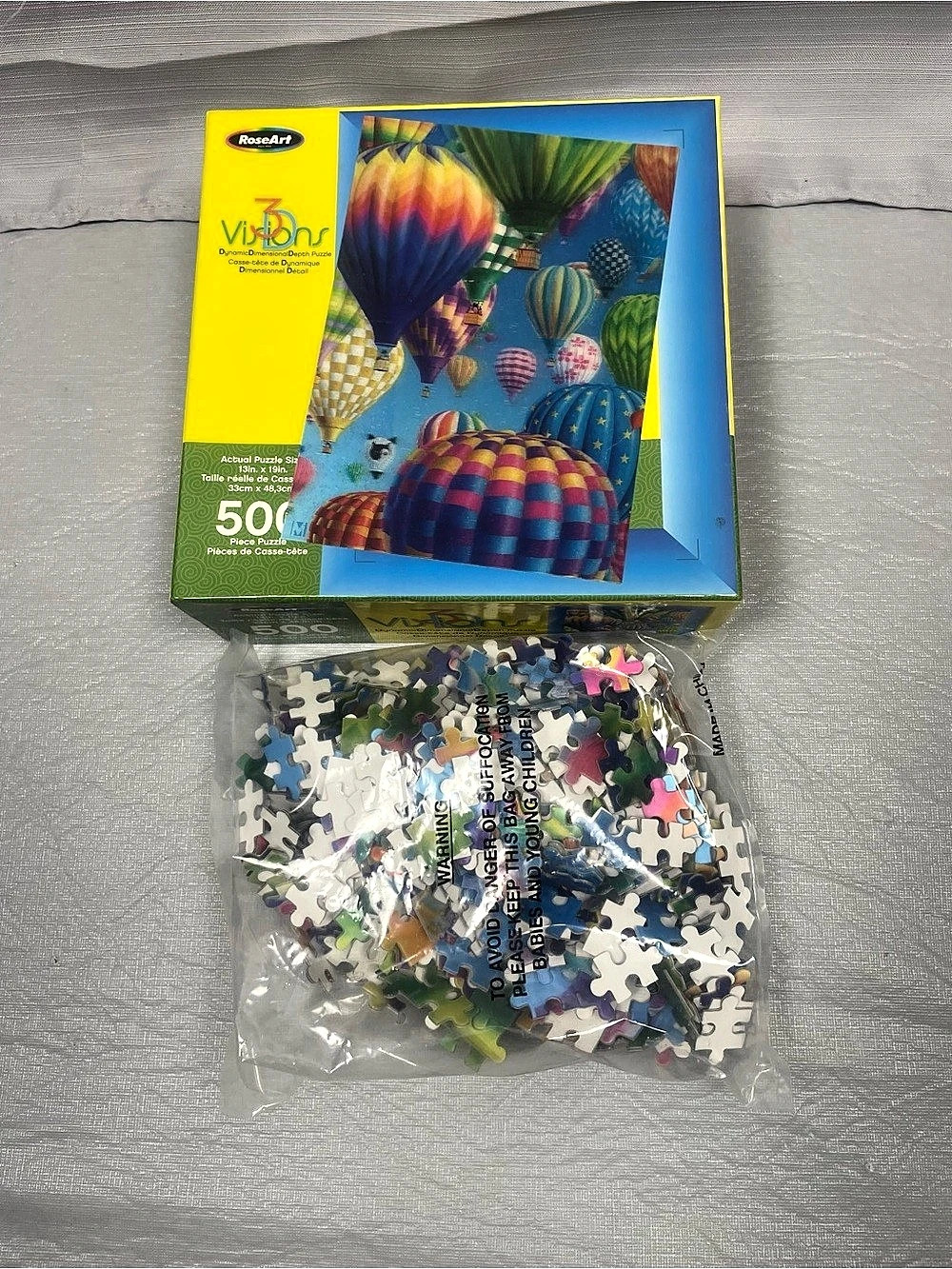 RoseArt Visions 3D Hot Air Balloons 500 Piece Jigsaw Puzzle - Bag Sealed!